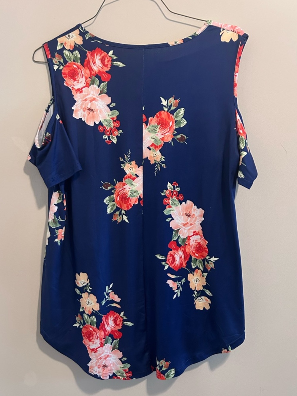 Navy Floral Cold-Shoulder V-Neck Top - Picture 3 of 4